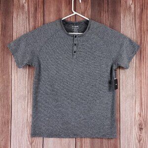 NWT 01.ALGO Mens Large Kris Performance Microstripe Henley Stitch Fix Gray Black